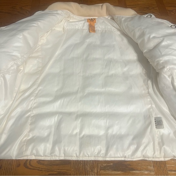 Tory Burch Quilted Puffer Jacket Large Snap Button in Cream Sz L Slim Fit Chic - Picture 9 of 14
